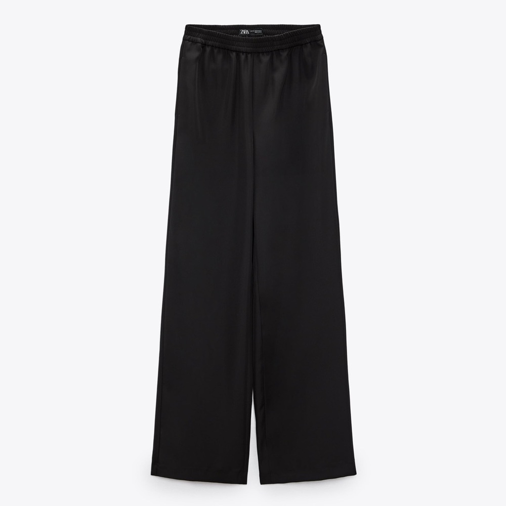 Zara Black Wide-Leg Satin Pants